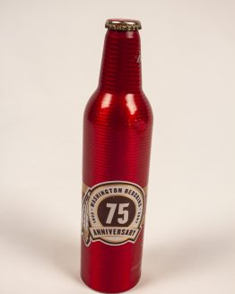 Burgundy Aluminum Beer Can with Redskins 75 aniiversary logo