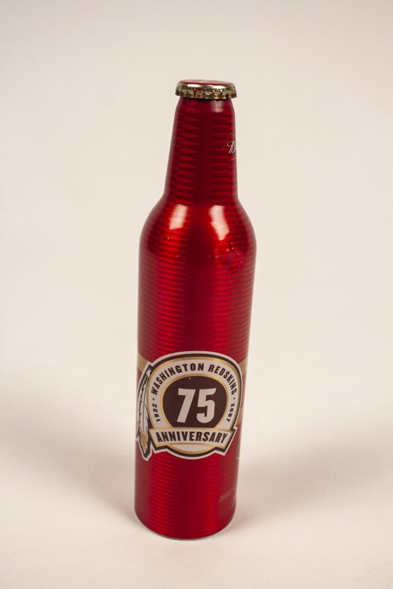 Burgundy Aluminum Beer Can with Redskins 75 aniiversary logo
