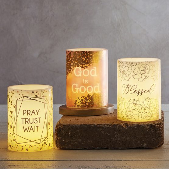 3 Small LED Candles with various quotes