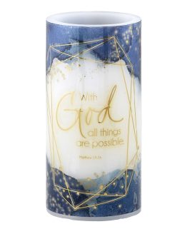 Flameless candle that reads: With God all things are possible (Matthew 19:26) - Light Off