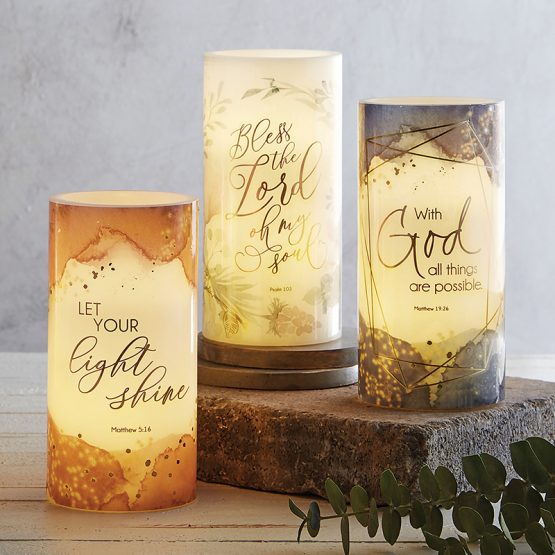 3 Medium LED Candles with various quotes