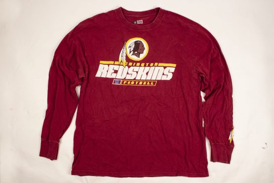 Burgundy shirt with long sleeves. Redskins logo on front.